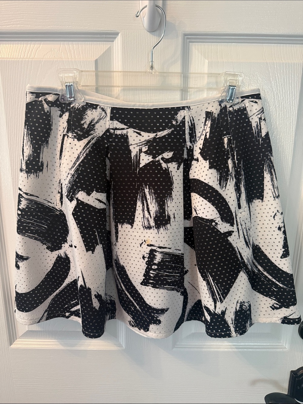 Trouve Black & White Brushstroke Skater Skirt